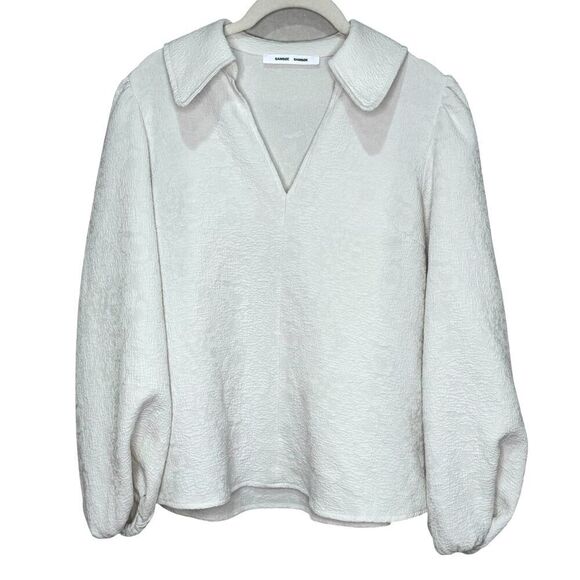 Samsoe Samsoe Margot Blouse Size XS White Puff Sleeve Collared Top - Picture 2 of 9